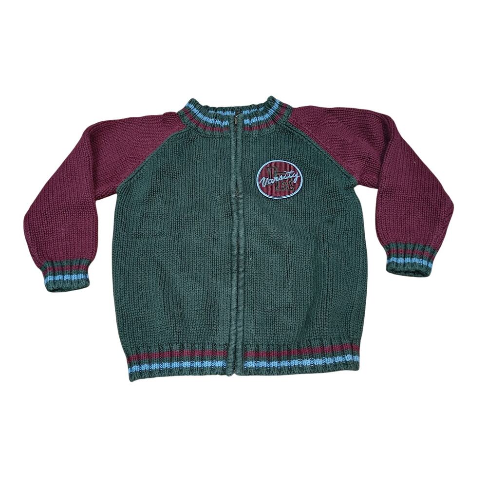 Vintage Lands End Toddler Varsity Cardigan 90s Knit Sweater 4T